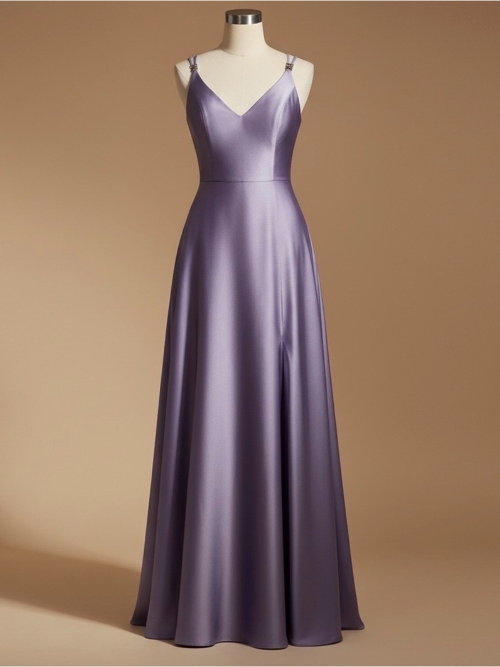 Lavender Satin V-Neck Evening Gown with Side Slit Open Back Juniors 5/6 - Picture 3 of 7